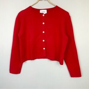 SLEEPER Revolve Sz M/L Red Pearl Button Cropped Knit Cardigan Sweater